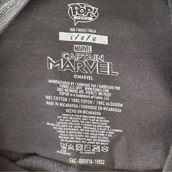 Marvel Black Short Sleeve Tee Funko Pop Design of Captain Marvel Sz L - Picture 8 of 10